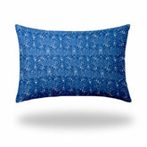 24" X 36" Blue And White Enveloped Ikat Lumbar Indoor Outdoor Pillow Cover